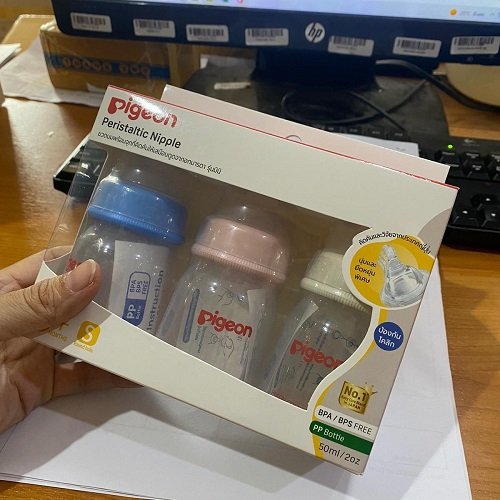 Pigeon ขวดนม KPP 2 ออนซ์ แพค 3 พร้อมจุกเสมือนรุ่นมินิ Size S