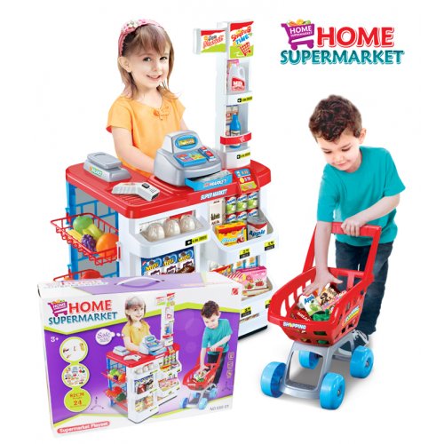 MOM2KIDS ชุดของเล่น Supermarket+เครื่องสแกน+รถเข็น