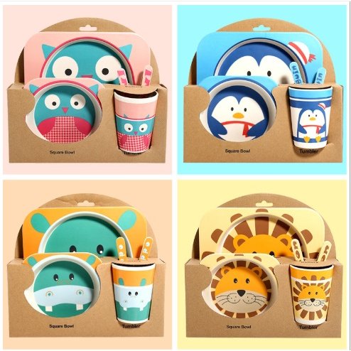 MOM2KIDS ชุดจานเยื่อไผ่ ปลอดภัยสำหรับเด็ก