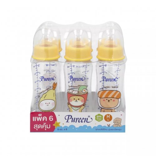 Pureen ชุดสุดคุ้ม ขวดนมเพียวรีนทรงโค้ง ขนาด 8 oz แพค 6 ขวด