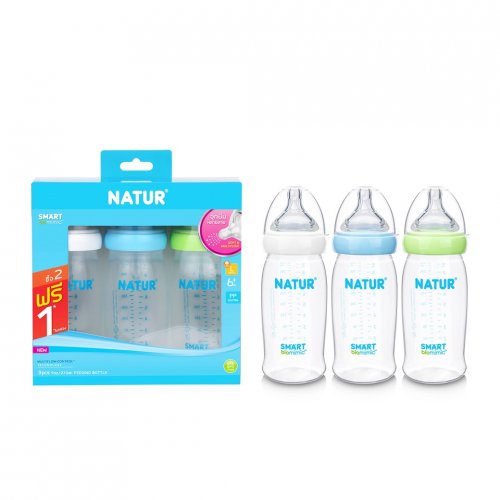 Natur ขวดนมคอกว้าง สมาร์ทไบโอมิมิค PP 9oz แพค 2 แถม 1