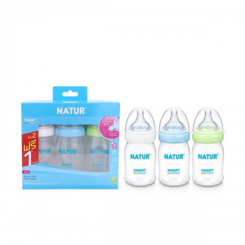 Natur ขวดนมคอกว้าง สมาร์ทไบโอมิมิค PP 5oz แพค 2 แถม 1