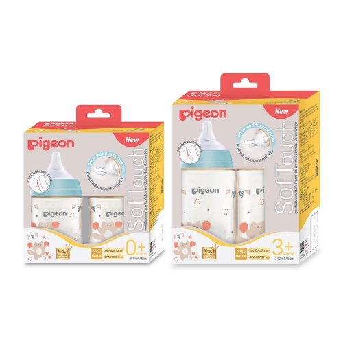 Pigeon ขวดนม PPSU จุก SofTouch แพค 2(รุ่นใหม่) ลาย Hooray cat