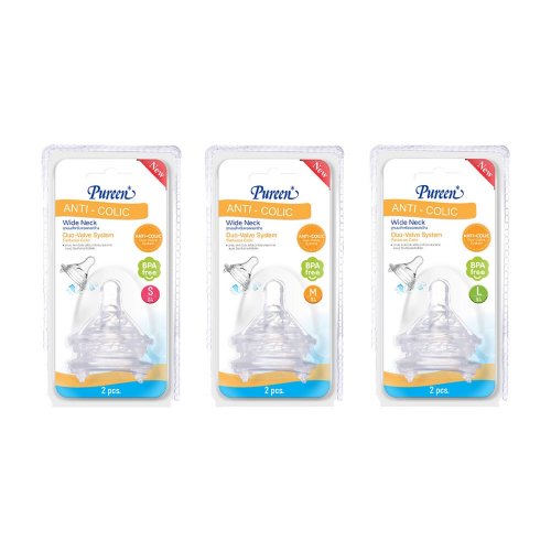 Pureen จุกนมฐานกว้าง Anti Colic รุ่น Duo Value System แพค 2
