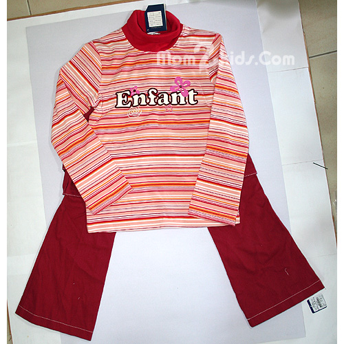 Enfant ชุด เสื้อลายสีแดงแขนยาวคอเต่า กางเกงลูกฟูกขายาว (Size 120)